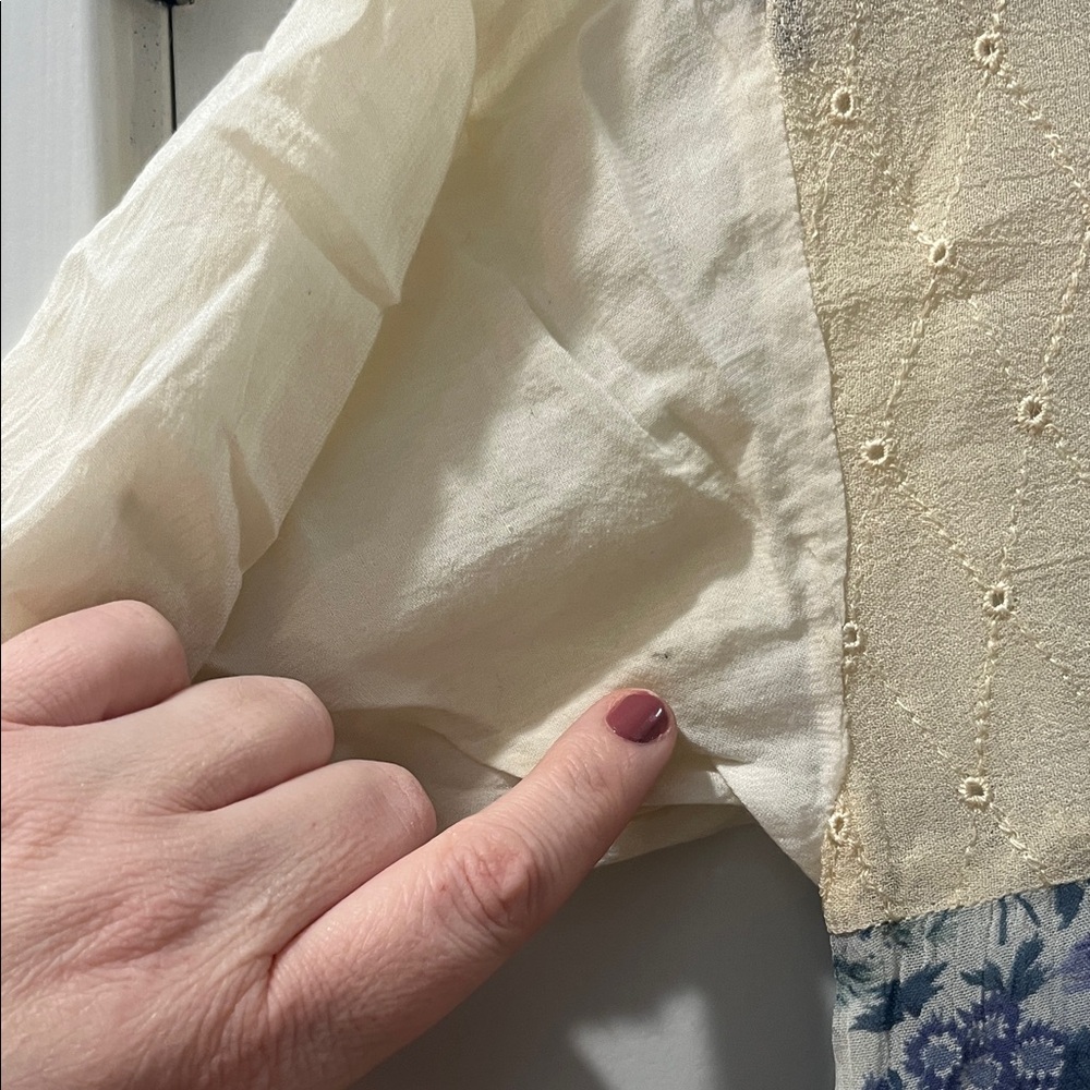 Vintage 90s Tribes Patchwork Floral Cream Peasant Boho Eclectic Festival Medium - Picture 6 of 17